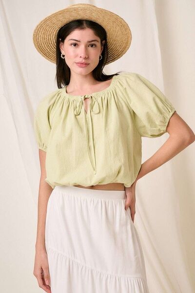 Mittoshop Linen Two-Way Short Sleeve Crop Blouse