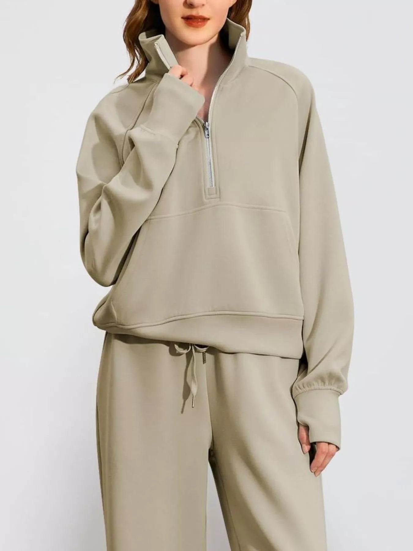 Full Size Half-Zip Sweatshirt and Wide-Leg Pants Set Plus Size | Outfit Sets Daverri Fashions