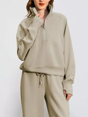 Full Size Half-Zip Sweatshirt and Wide-Leg Pants Set Plus Size | Outfit Sets Daverri Fashions