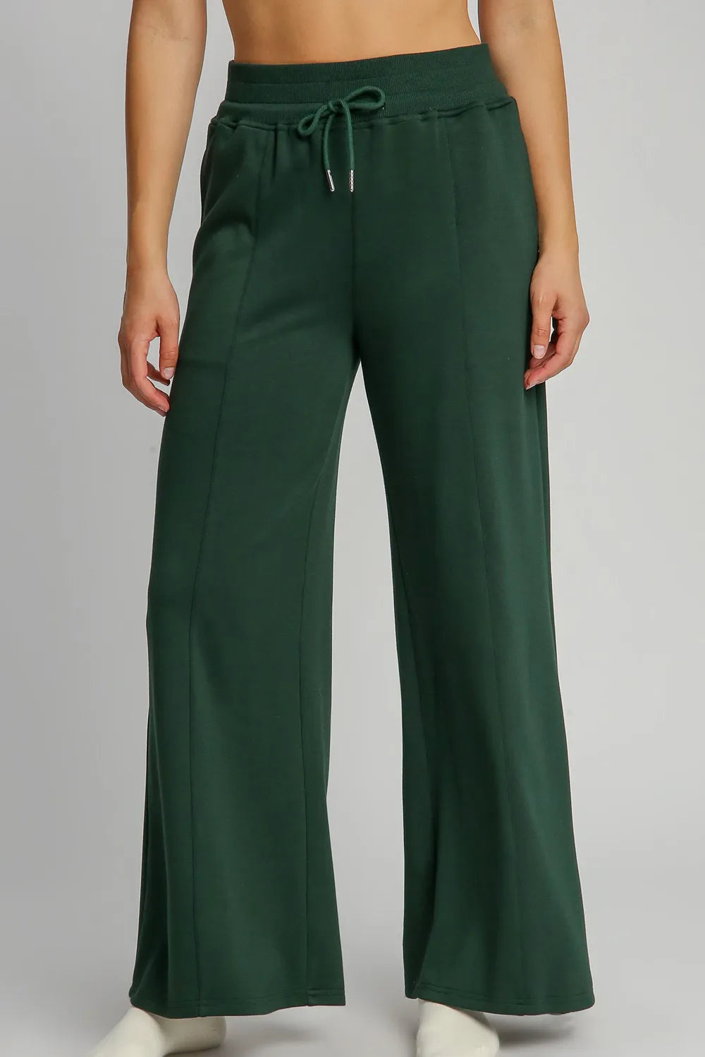 Umgee Full Size Drawstring Wide Leg Pants with Pockets Evergreen