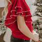 Ruffle Sleeve Pearl Embellished Knit Top - DAVERRI FASHIONS