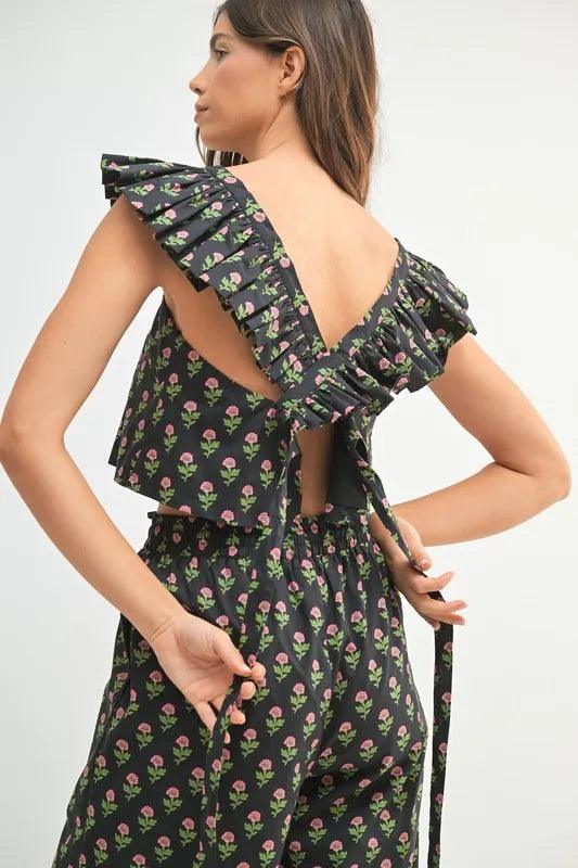 MABLE Floral Print Ruffle Top and Pants Set | Outfit Sets Daverri Fashions