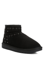 BLACK Winifred Rhinestone Embellished Fur Lined Boots | Boots Daverri Fashions