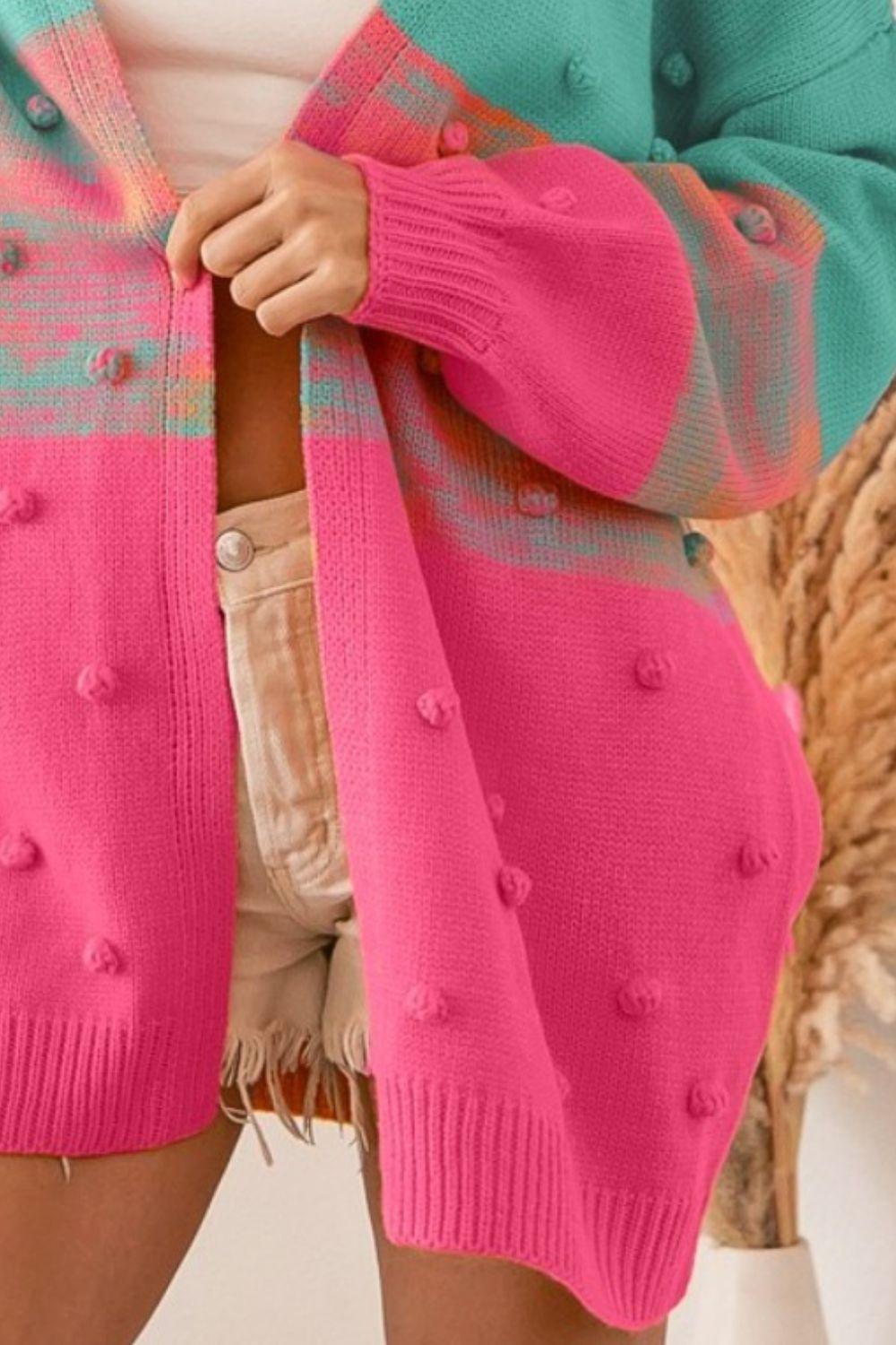 BiBi Color Block Ponpon Sweater Cardigan Cardigans