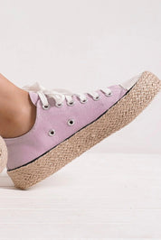 Lilac Lace Up Woven Espadrille Sole Sneakers | Sneakers Daverri Fashions