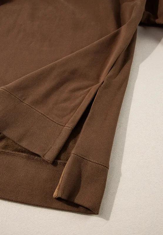 Side Slit Round Neck Long Sleeve Top and Pants Set - DAVERRI FASHIONS