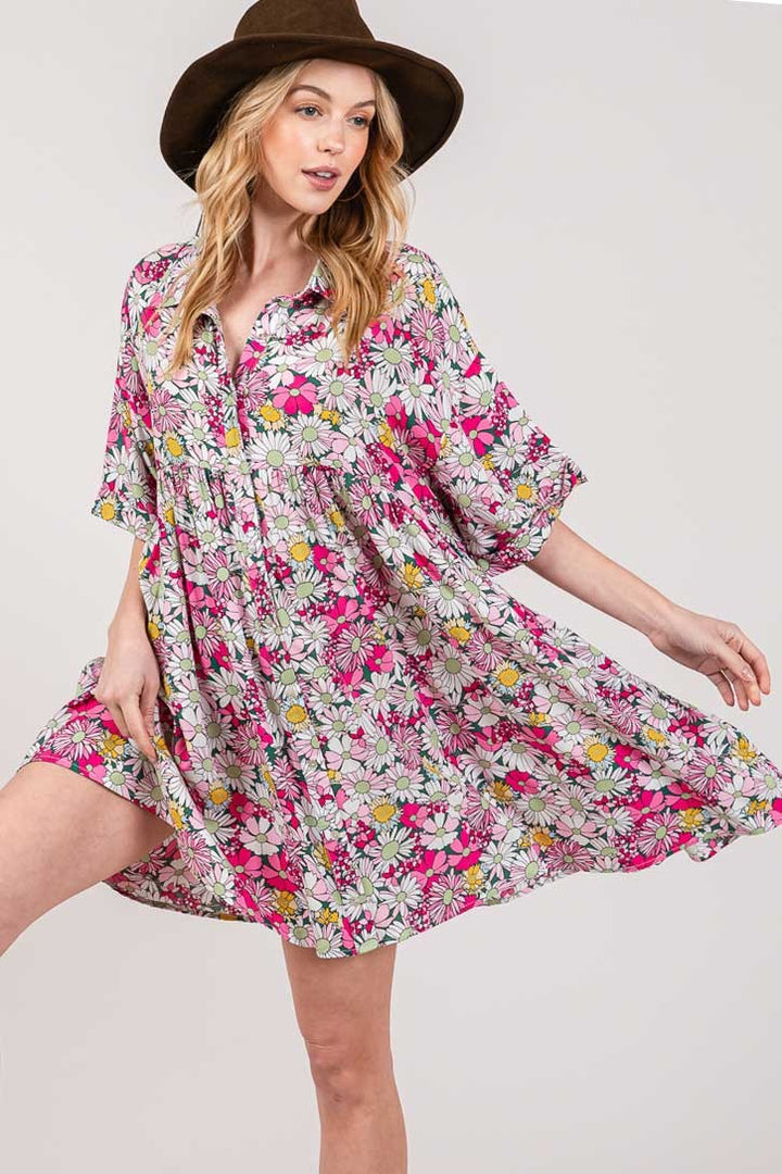 SAGE + FIG Floral Button Down Mini Shirt Dress Mini Dresses