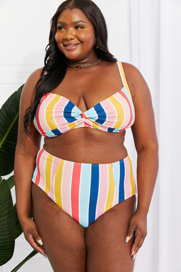 Marina West Swim Take A Dip Twist High-Rise Bikini in Stripe Swimwear