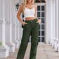Daverri high-waisted olive green cargo pants with pockets and relaxed fit