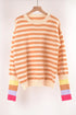 Angel Wings Warm Spice Striped Round Neck Sweater - DAVERRI FASHIONS