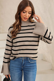 Striped Slit Drop Shoulder Sweater | Sweaters Daverri Fashions