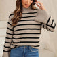 Striped Slit Drop Shoulder Sweater - DAVERRI FASHIONS