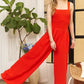 ADORA Full Size Smocking Top Wide Leg Jumpsuit Plus Size RED CORAL Jumpsuits