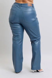 Judy Blue Full Size High Waist Tummy Control Faux Leather Bootcut Pants Plus Size | Pants Daverri Fashions