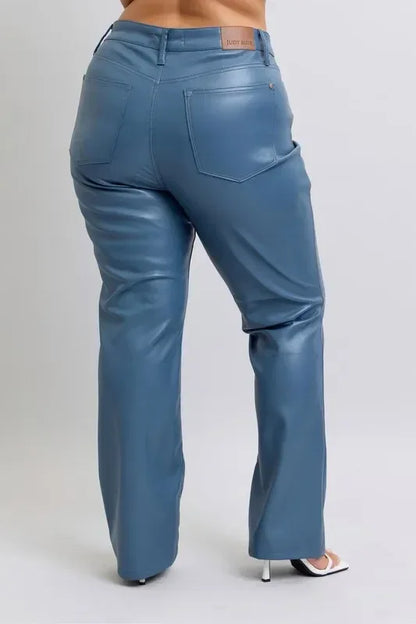 Judy Blue Full Size High Waist Tummy Control Faux Leather Bootcut Pants Plus Size - DAVERRI FASHIONS