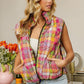 BiBi Quilted Washed Plaid Snap Down Vest Vests