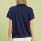 Navy blue Umgee striped collared half-zip polo shirt, soft fabric