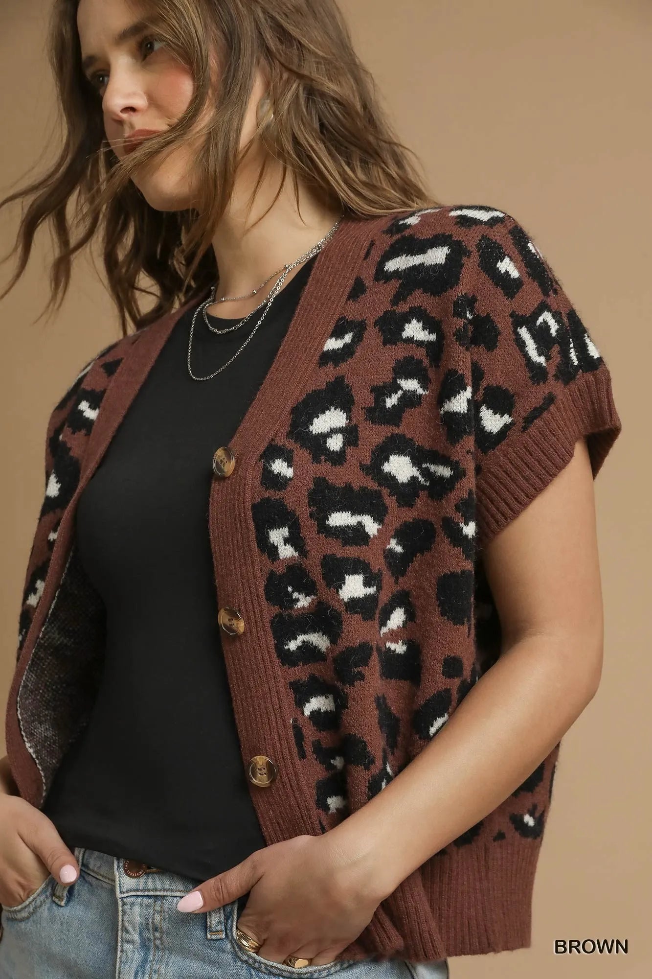 Umgee Leopard Button Down Short Sleeve Cardigan | Cardigans Daverri Fashions