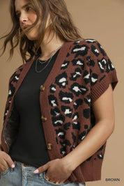 Umgee Leopard Button Down Short Sleeve Cardigan | Cardigans Daverri Fashions