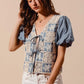SO ME Crochet Lace Tie Front V Neck Blouse Top