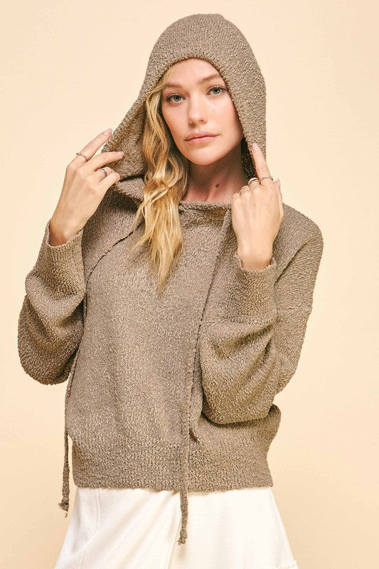 Davi & Dani Drop Shoulder Long Sleeve Hooded Sweater Tops