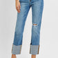 RISEN Full Size High Rise Ankle Straight Wide Cuffed Jeans Plus Size MEDIUM