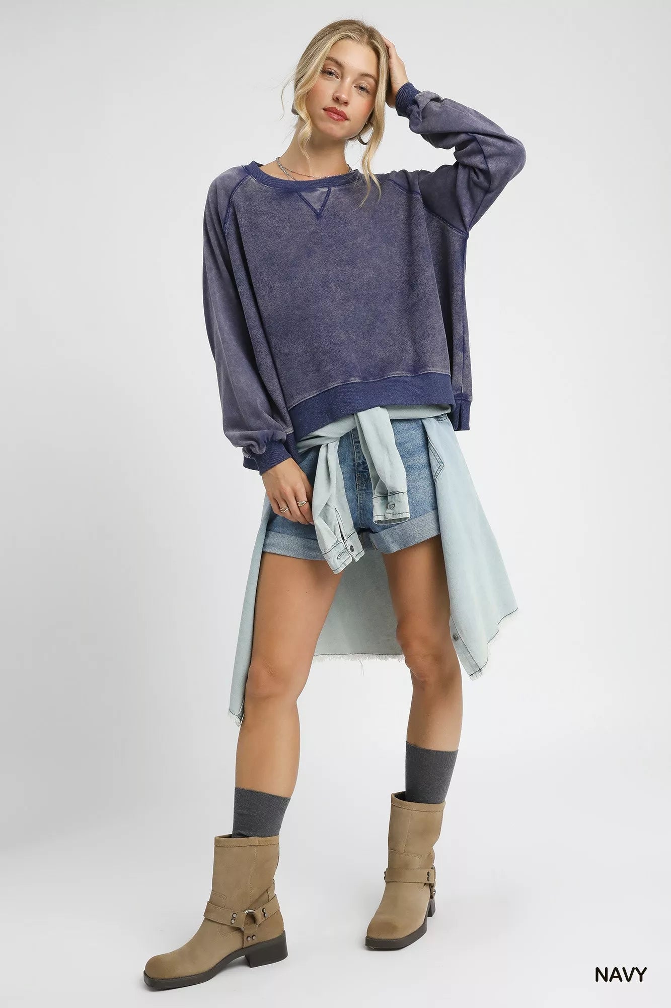 Umgee Mineral Wash French Terry Sweatshirt Sweatshirts