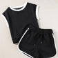 Black cable-knit cropped top and shorts set with white contrast trim