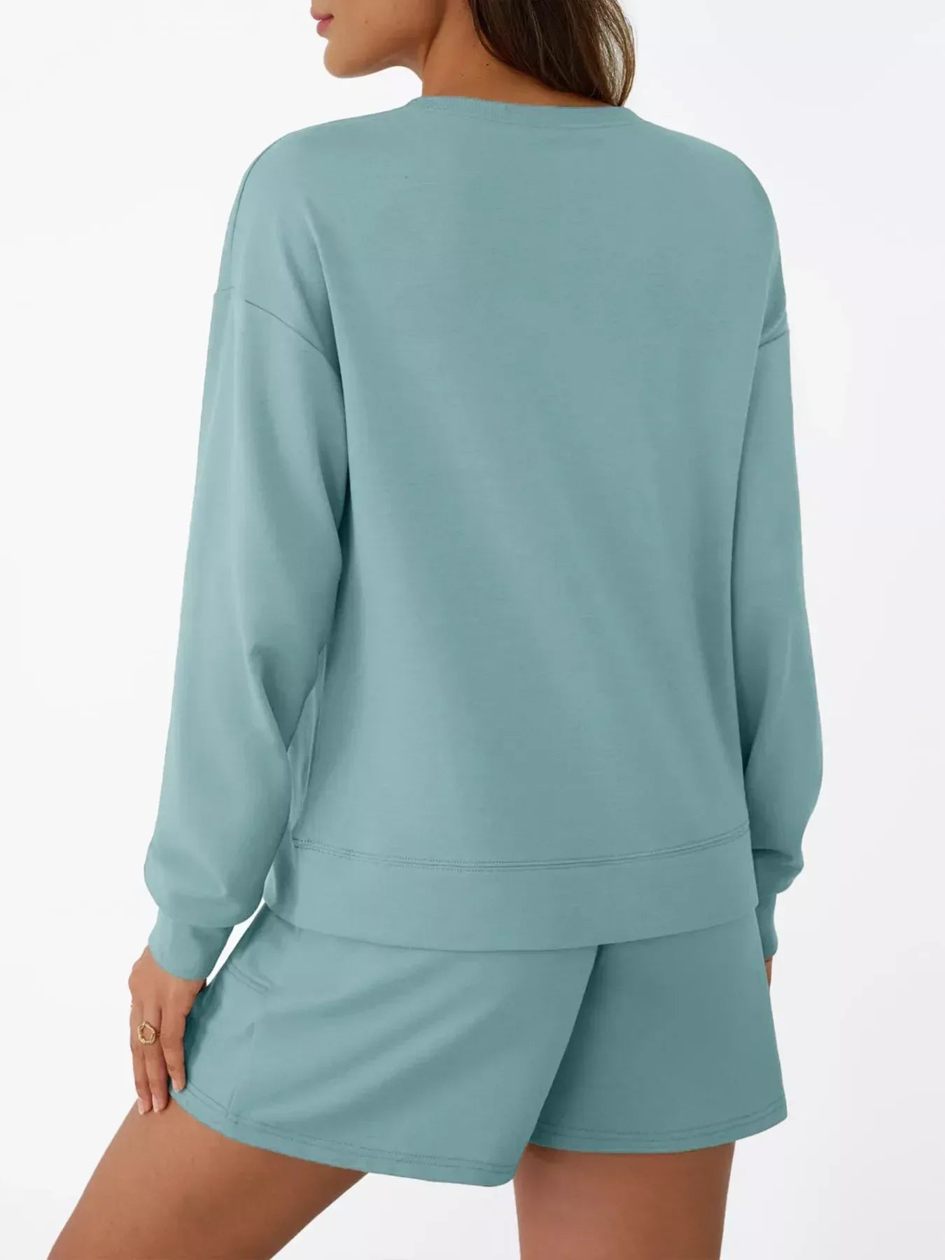 Round Neck Long Sleeve Top and Shorts Set - DAVERRI FASHIONS