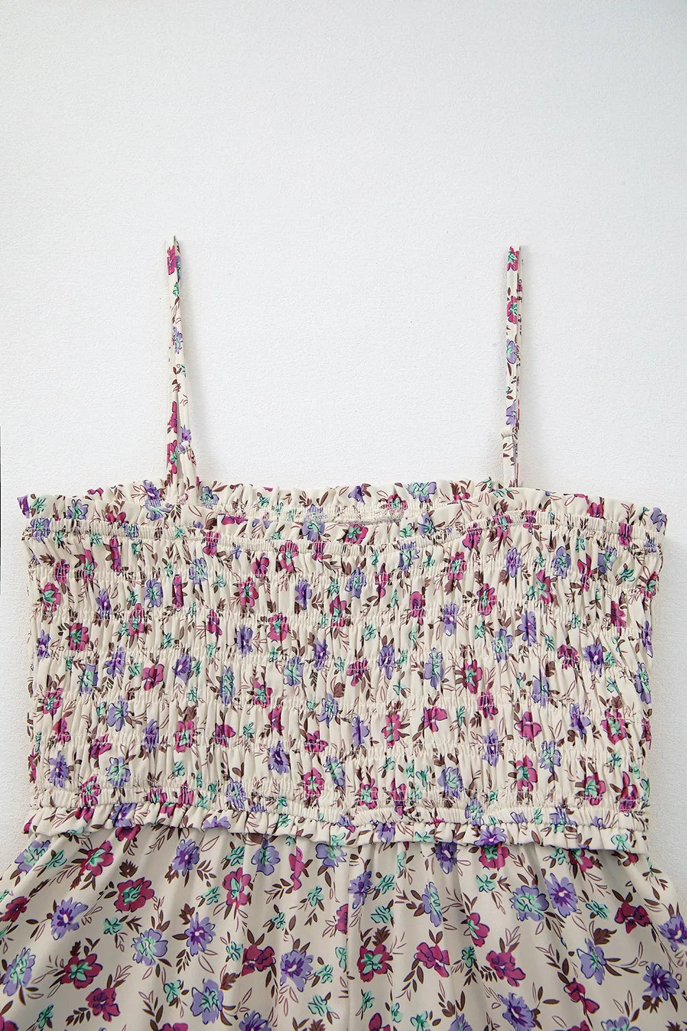 Multicolour bohemian ditsy floral smocked fit flare sundress in off-white