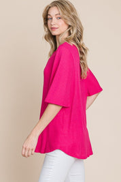 BOMBOM Round Neck Waffle Knit T-Shirt | T-Shirts Daverri Fashions