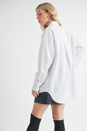 Aemi + Co High-Low Collared Neck Drop Shoulder Shirt | Shirts Daverri Fashions