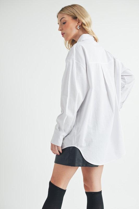 Aemi + Co High-Low Collared Neck Drop Shoulder Shirt | Shirts Daverri Fashions