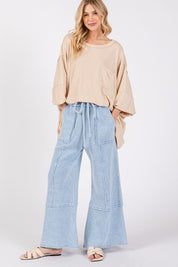 SAGE + FIG Waffle Textured Wide Leg Mineral Washed Pants