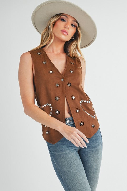 Aemi + Co Heart Rivet Detail Suede Vest Coat