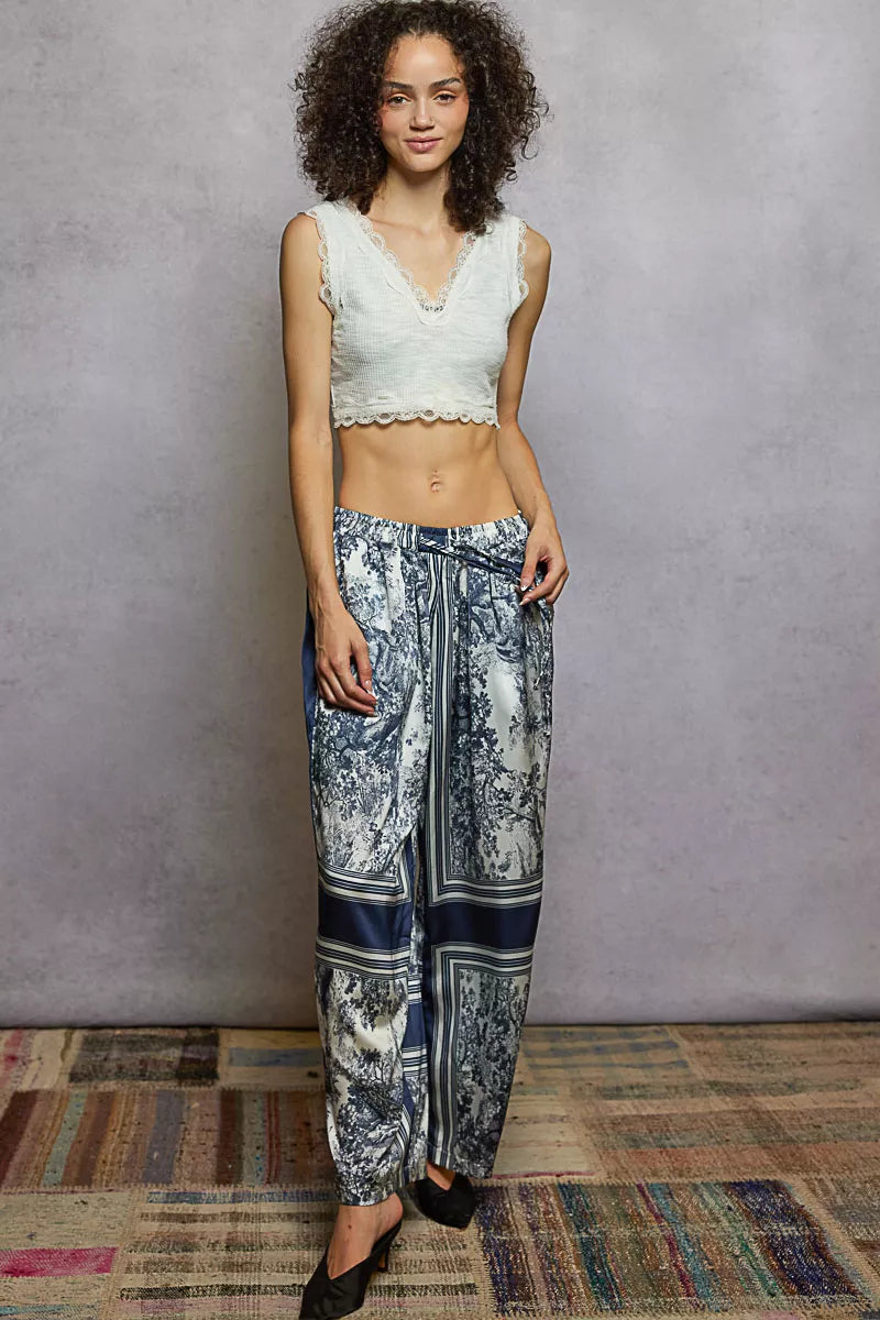 POL Floral Printed Woven Wide Leg Drawstring Pants | Pants Daverri Fashions