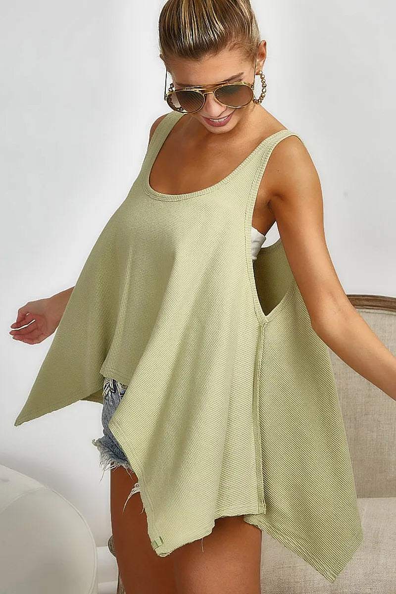 BiBi High and Low Flare Knit Tank Top Tank Tops