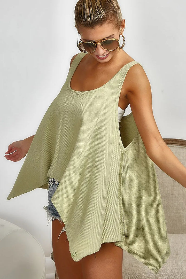 BiBi High and Low Flare Knit Tank Top Tank Tops