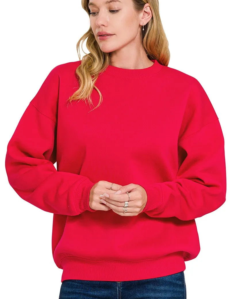 RUBY Zenana Fleece Crewneck Long Sleeve Sweatshirt | Sweatshirts Daverri Fashions