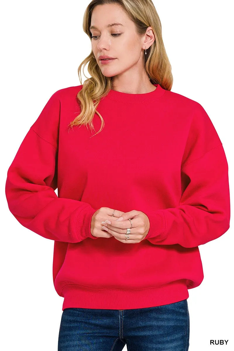 Zenana Fleece Crewneck Long Sleeve Sweatshirt RUBY Sweatshirts