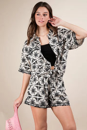 VERY J Plus Size Tropical Printed Shirt Top & Shorts Set | Outfit Sets Daverri Fashions