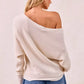 BiBi Waffle Knit Off-Shoulder Cream Ribbed Sweater Top