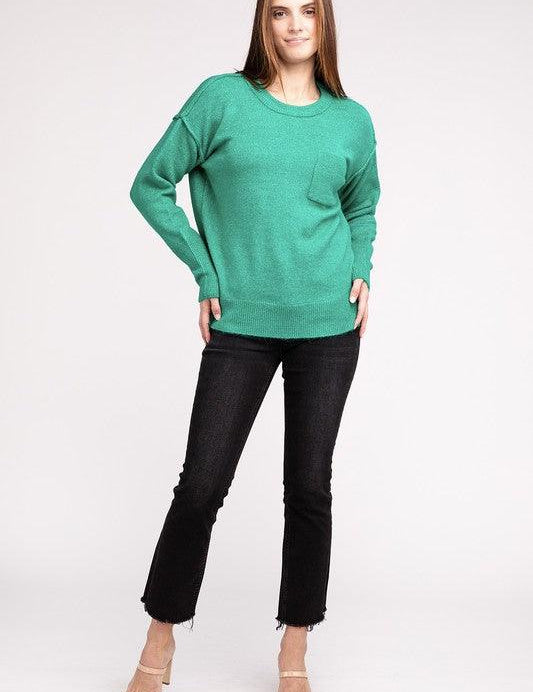 Zenana Hi-Low Hem Round Neck Sweater Sweaters