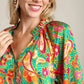 Umgee Satin Paisley Ruffle Neck Button-Up Shirt Blouses