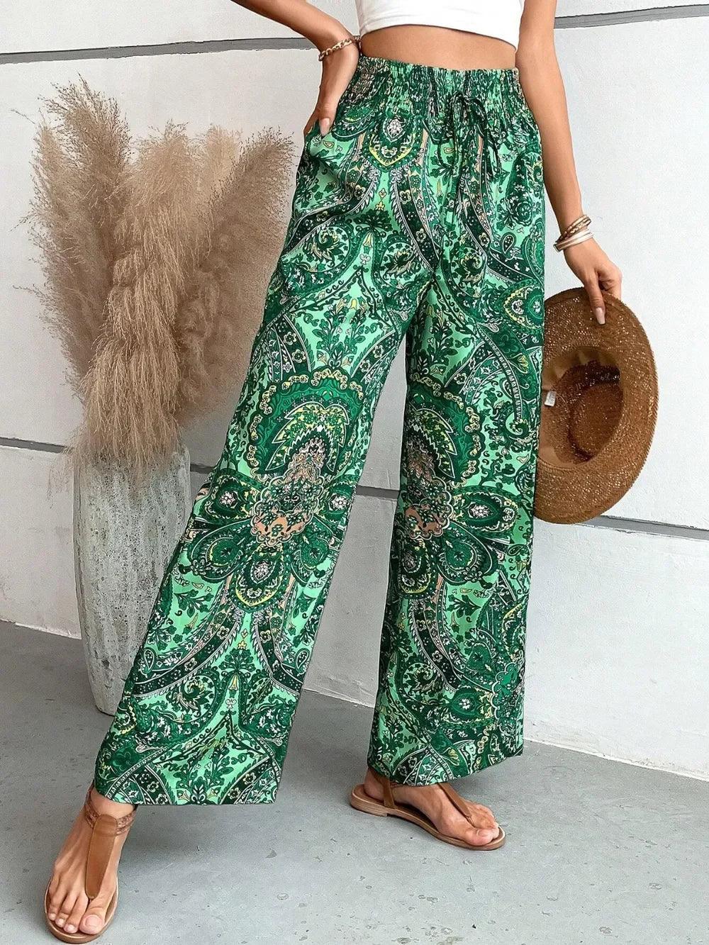 Printed Wide Leg Pants - DAVERRI FASHIONS
