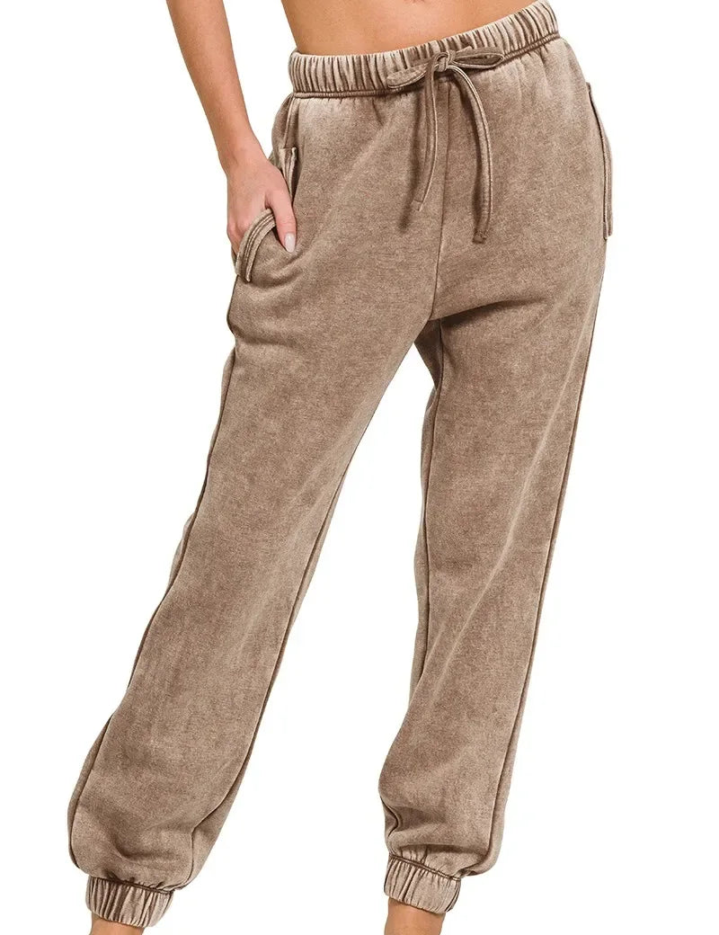 Zenana Acid Wash Fleece Sweatpants with Pockets - DAVERRI FASHIONS