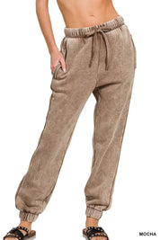 Zenana Acid Wash Fleece Sweatpants with Pockets - DAVERRI FASHIONS