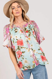 SAGE+FIG Plus Size Floral Mineral Wash French Terry Button Up Shirt | Daverri Fashions