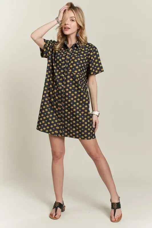 ADORA Floral Button-Up Mini Denim Dress - DAVERRI FASHIONS