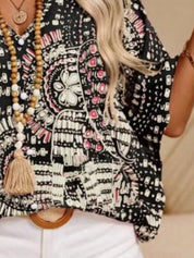 Printed V-Neck Half Sleeve Top | Blouses Daverri Fashions